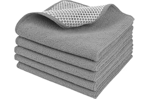 Sinland 5 Pack Microfiber Dish Cloth Washable Kitchen Cloths Cleaning Cloths with Poly Scour Side Wash Cloth for Cookware, Si