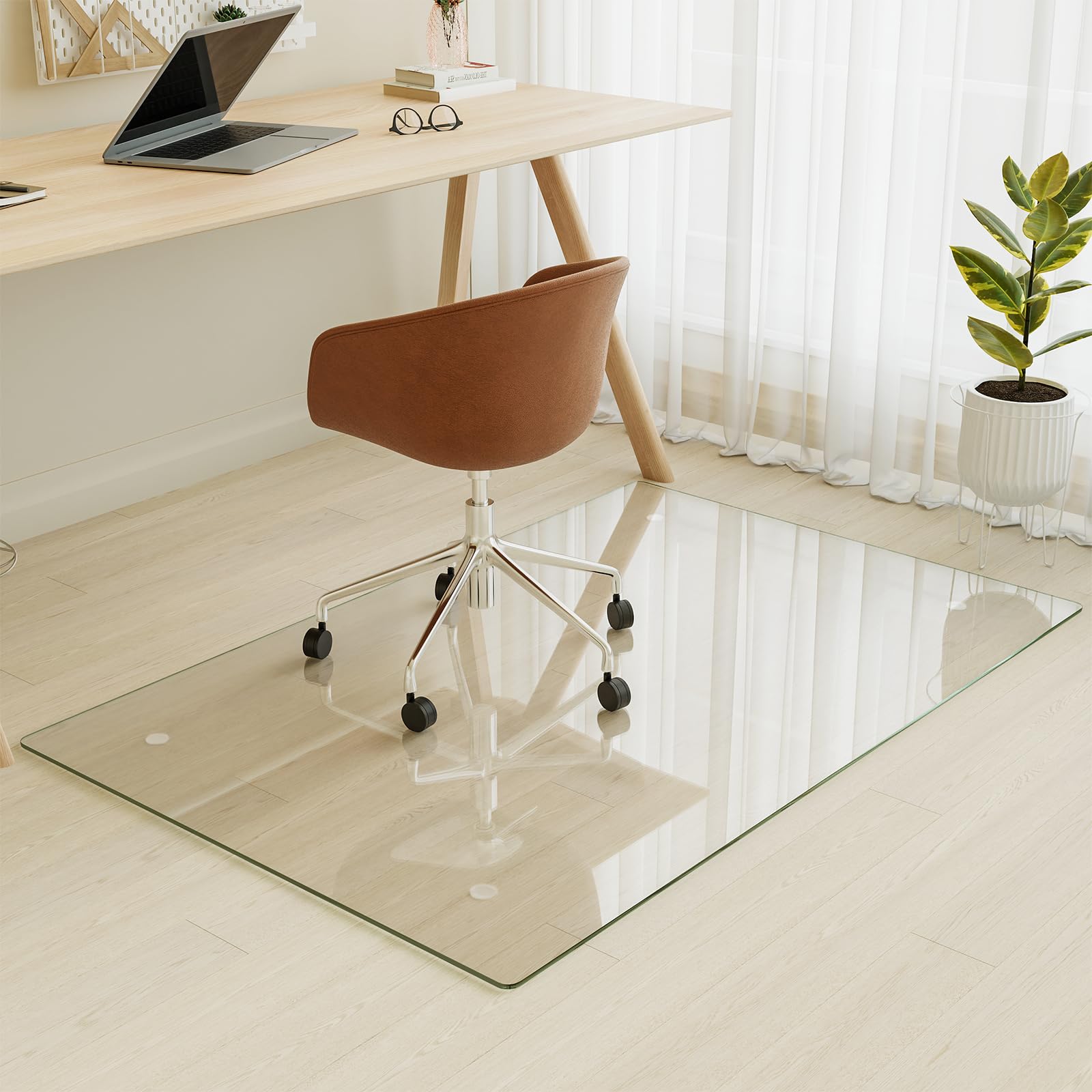 Photo 1 of [Tempered Glass] 30" x 55" Glass Chair Mat, 1/5" Thick Office Chair Mat for Carpet or Hardwood Floor, Heavy Duty Hard Chair Mats with Round Corner and Polished Edge, Carpeted Floor Protector