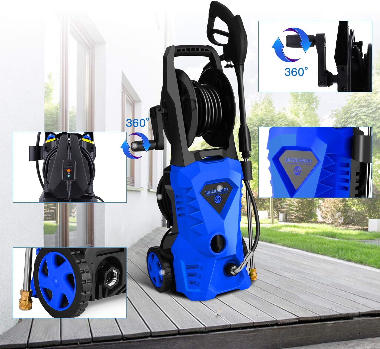 WHOLESUN 3000PSI Electric Pressure Washer 2.4GPM 1600W Power Washer with Hose Reel and Brush Blue : Garden & Outdoor