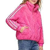 WELAKEN Fleece Jacket for Girls Kids Sparkle Soft Plush Full Zip Jacket with Pockets