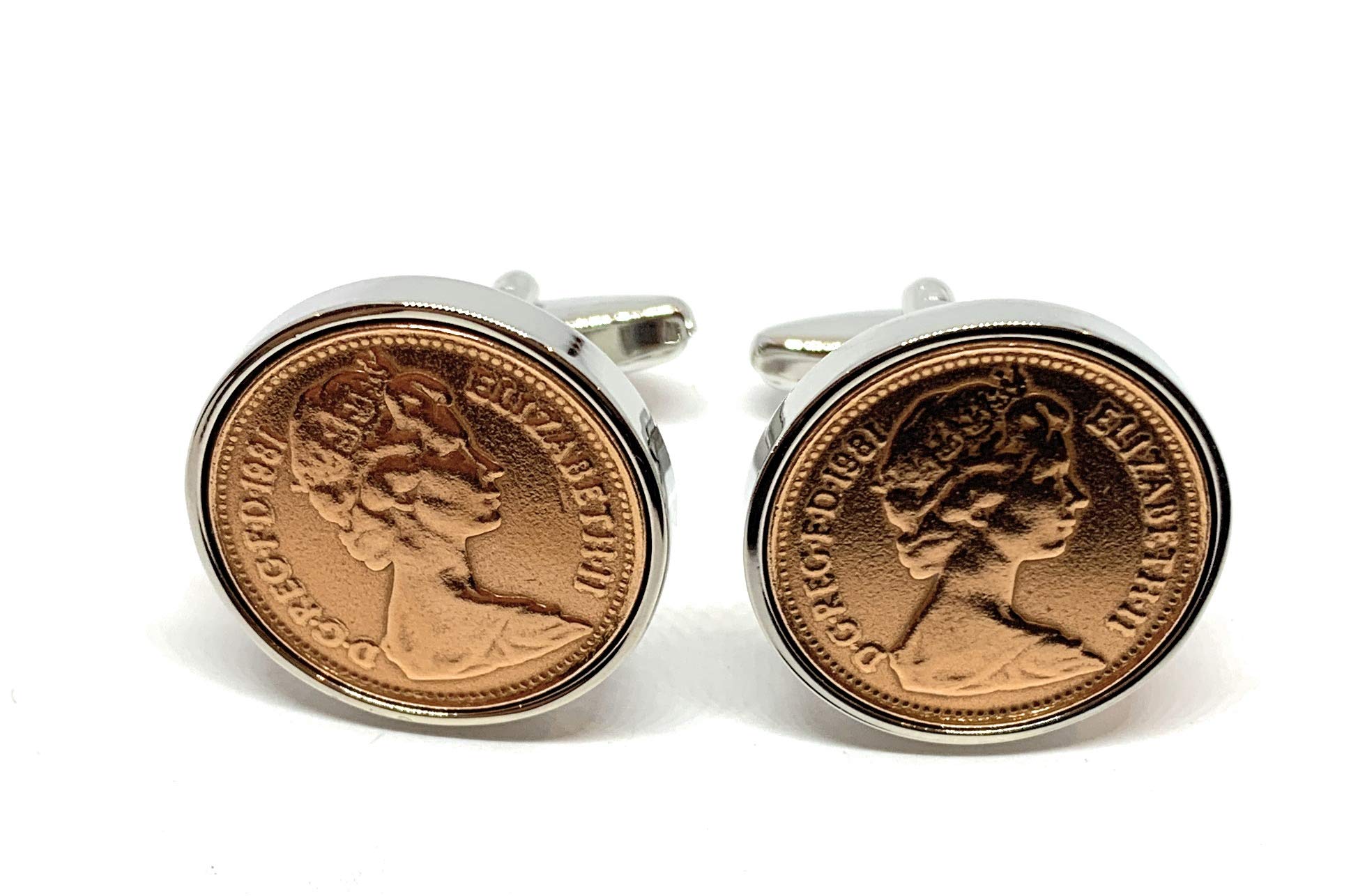 1981 45th Birthday/Anniversary 1 pence coin cufflinks - One pence cufflinks from 1981 for a 45th Birthday