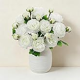 Wenhuidr 10Pcs 20Heads Peonies Artificial Flowers, Realistic Artificial Silk Ranunculus Flowers with Bendable Stems for Floral Bouquets Centerpieces Home Table Wedding Party Decor (Cream White)
