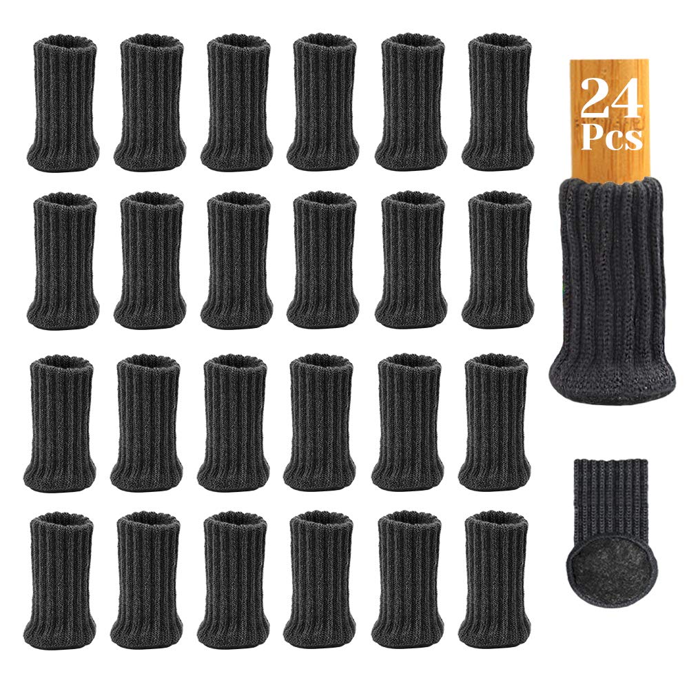 24Pcs Chair Leg Socks with Felt Pads, MERYSAN High Elastic Knitted Furniture Booties with Double Layered Thick, Non Slip Floor Protectors Covers Pads Caps Set for Avoid Scratches Noise(Dark Gray)