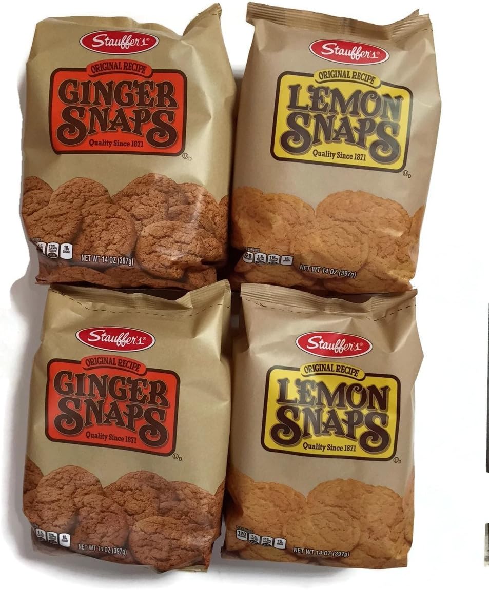 Stauffer's 4-pack Snaps Cookies Variety: Ginger Snaps & Lemon Snaps, 14 Oz. Bags [2 of Each]