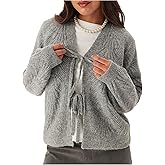 SweatyRocks Women's Tie Front Bow Cardigan Sweaters Bishop Long Sleeve Trendy Fall Sweater Jacket