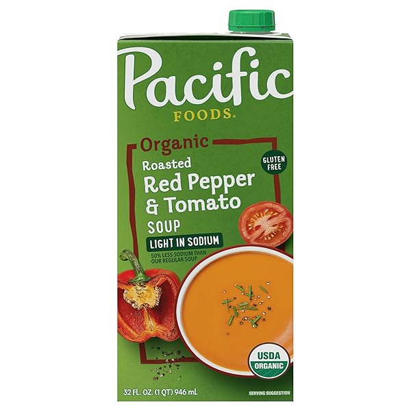 PACIFIC FOODS ORGANIC LOW SODIUM RED PEPPER AND TOMATO SOUP, 32 FZ