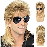 Sallcks Mullet Wig for Men 70s 80s Costume Fancy Party Wig Long Blonde Curly Punk Rocker Halloween Wigs for Male Guys