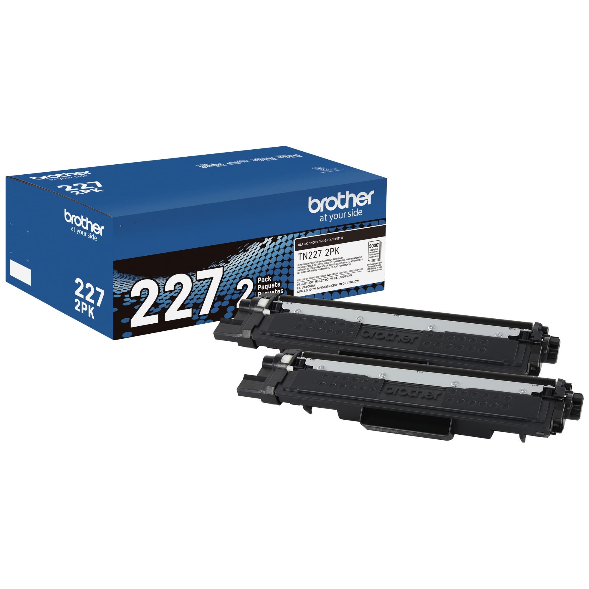 Photo 1 of Brother Genuine TN227 High-Yield Black Toner Cartridge Twin Pack for Professional Laser Printing, 2 Pack Yields 6,000 Pages Total, Compatible with HL-L3210CW HL-L3230CDW Printers
