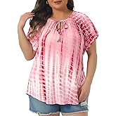 Agnes Orinda Plus Size T-Shirt for Women Tye Dye Short Sleeve Casual Top