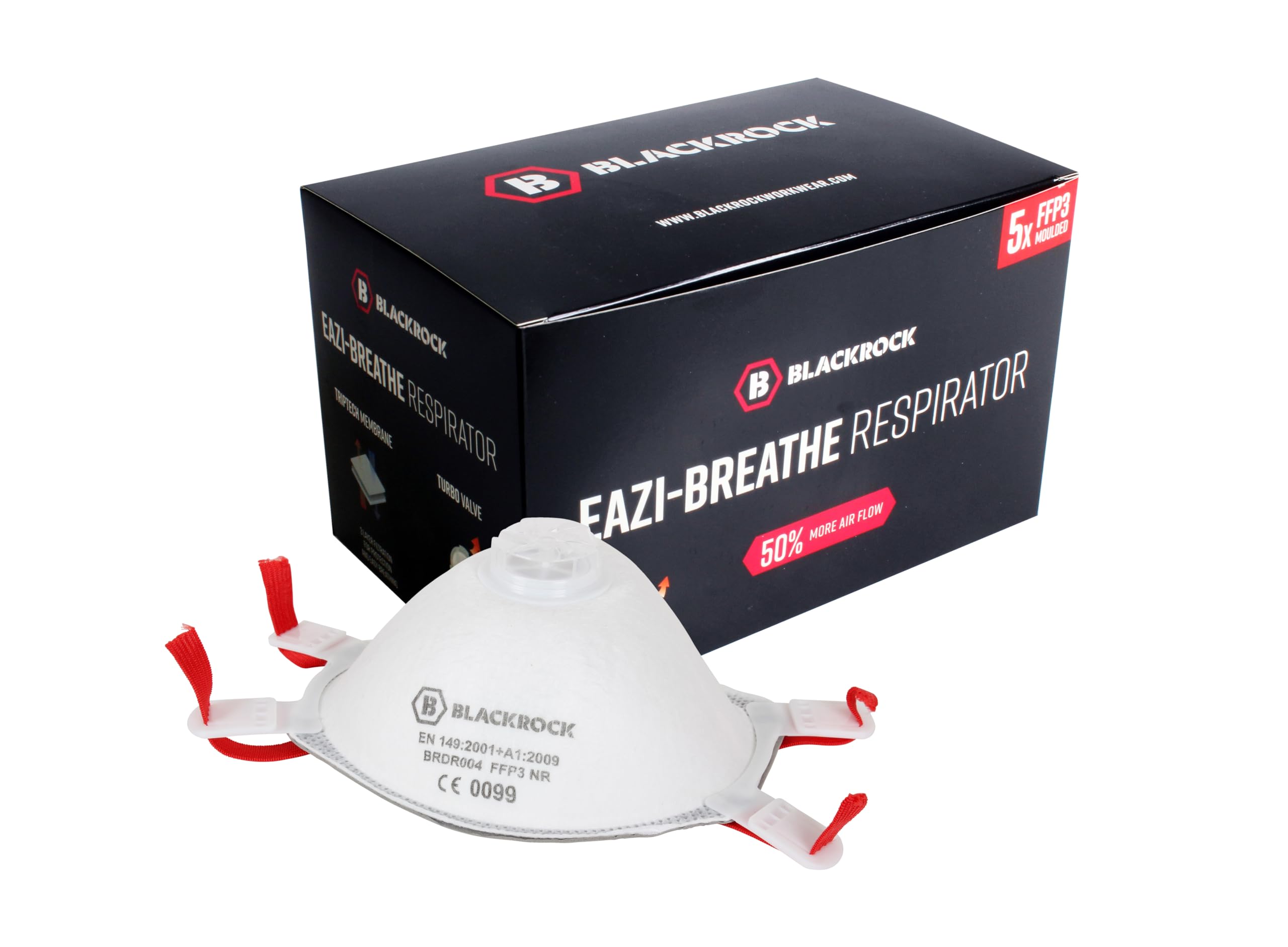 FFP3 Face Mask Pk 5 - Disposable Moulded Respirator - EN149 CE Certified – Advanced 3 Layer Filtering of Particles, Vapours and Fumes - Exhalation Valve, Elasticated Ear Loops and Pliable Nose Bridge