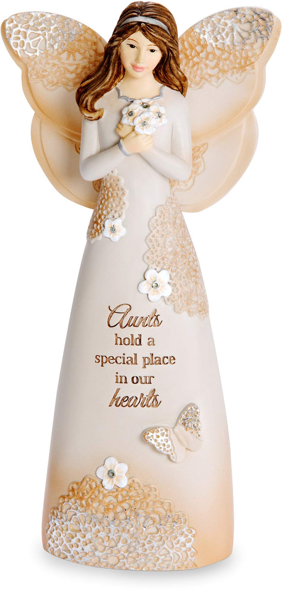 Pavilion Gift Company Angel Figurine, Resin, Cream, Tan, Beige, Brown, 6 "