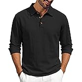 TAFLE Men’s Linen Polo Shirts Long Sleeve Yoga Tops Casual Summer Hippie Beach T-Shirts