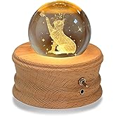 Kibuhain 3D Crystal Ball Music Box with Projection LED Light and Rotating Wooden Base,Best Gift for Birthday,Christmas,Valentine's Day,Music Boxes for Women Mom Girls