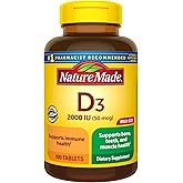 Nature Made Vitamin D3 2000 IU (50 mcg), Vitamin D Supplement for Bone, Teeth, Muscle and Immune Health Support, 400 Tablets,