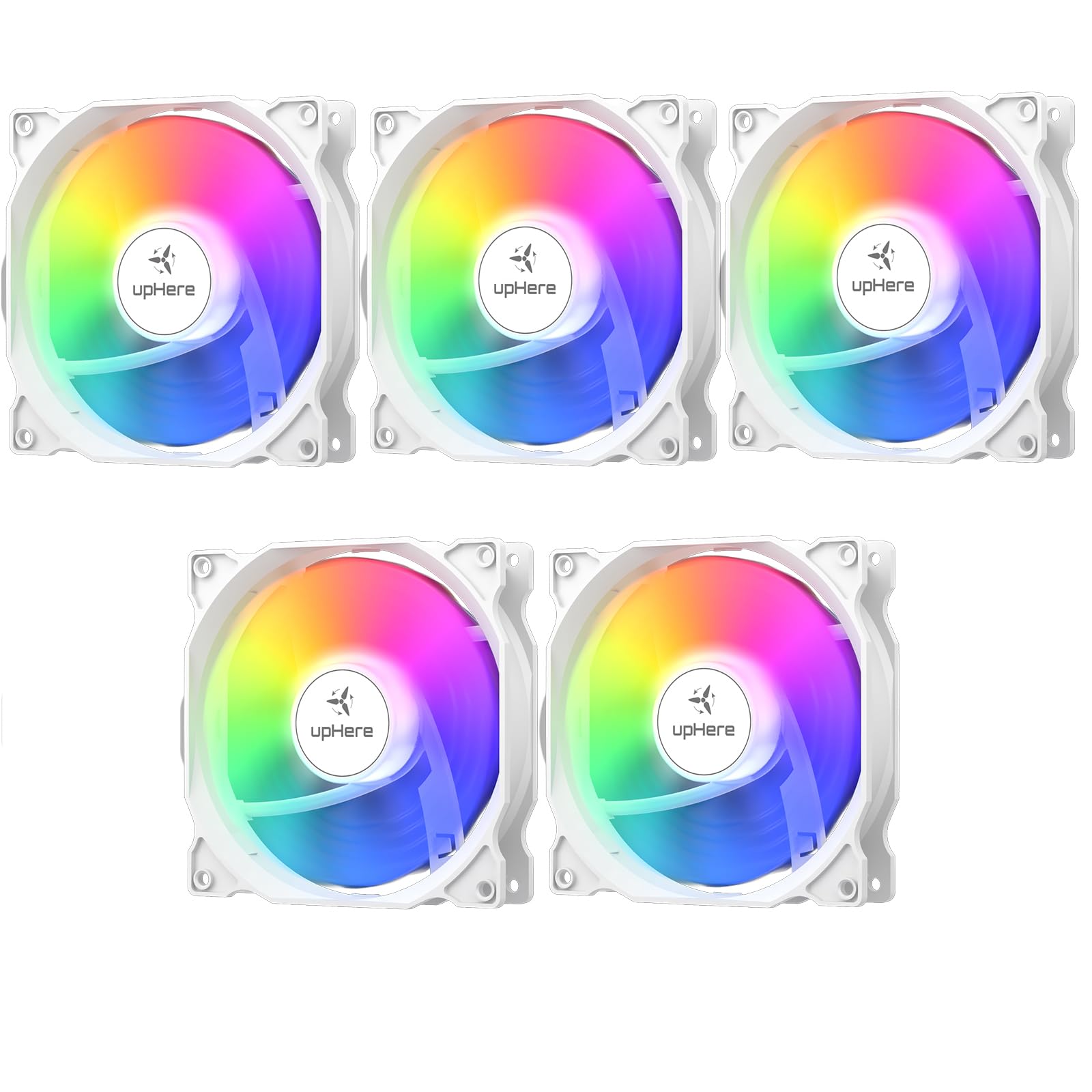 Photo 1 of upHere 120mm RGB Case Fan,Quiet Edition High Airflow Adjustable Color LED Case Fan for PC Cases, CPU Coolers,Radiators System,5-Pack,White Edition/C806-5