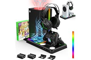 LUCKIT Vertical Charging Stand with Cooling Fan for Xbox Series X/S, Cooling Station Dock with 12 Games Storage Organizer, Dual Controller Charger Station & Headphone Holder with 2 X 1400 mAh Battery Packs
