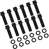 JGhyperX 38400 12 Point Grade 8 Intake Manifold Bolt Kit Black Oxide | 12set 3/8"-16 x 1-1/8" intake manifold bolts Compatible with Chevy Small Block Mopar AMC SBC 90&deg;V6 38400 8504 134-2101