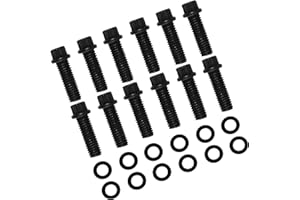 JGhyperX 38400 Intake Manifold Bolt Kit Compatible with Chevy Small Block for Chrysler V8 SBC V6 Blazer and 90A° SBC Set of 3/8" and 1-1/8" Black