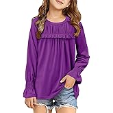 storeofbaby Girls Casual Long Sleeve Shirts Loose Ruffle Tunic Tops Smocked Cuff Blouses 4-13 Years