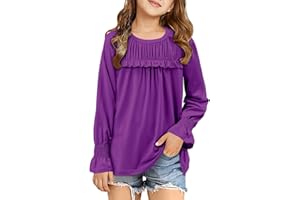 storeofbaby Girls Casual Long Sleeve Shirts Loose Ruffle Tunic Tops Smocked Cuff Blouses 4-13 Years