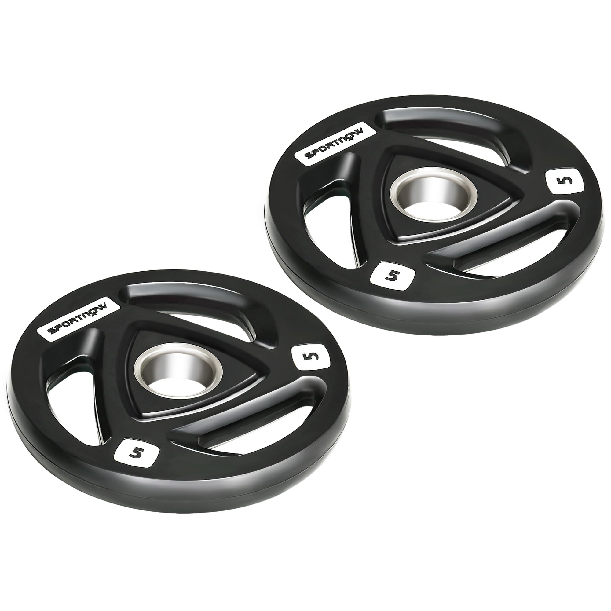 SPORTNOW 2x5kg Olympic Weight Plates, Tri-Grip Rubber-Coated Barbell Weights, with 2" Holes, for Home, Gym, Lifting, Strength Training