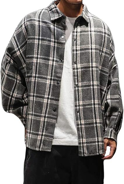 Amazon ニカ メンズ シャツ コート 秋 冬 チェック柄 オーバーサイズ 長袖 韓国風 トップス 綿 コットンシャツ ジャケット ジャンパー ストリート おしゃれ アウター コート ジャケット 通販