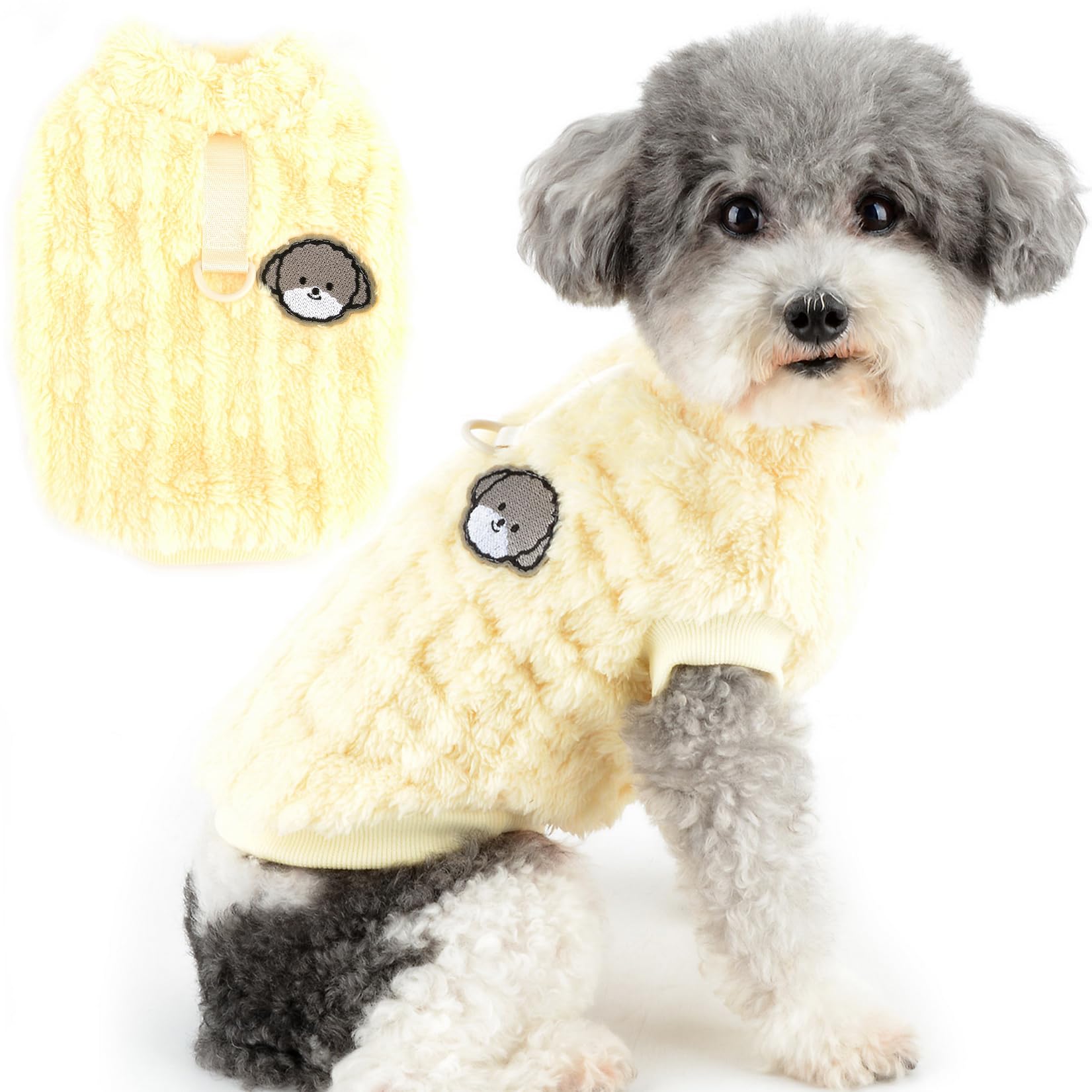 Zunea Soft Sherpa Fleece Dog Jumper Sweater Coat for Small Dogs Winter Warm Fuzzy Pullover Jacket Coat with D-Ring Puppy Vest Clothes Cold Weather Pet Girl Boy Apparel for Chihuahua Yorkie Yellow S