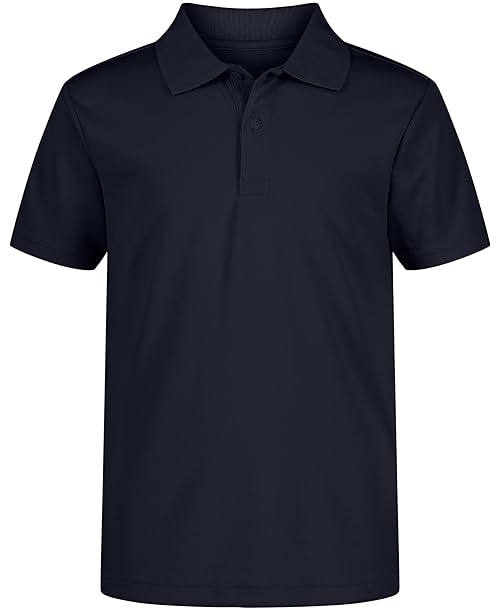 Nautica Boys' School Uniform Short Sleeve Polo Shirt, Button Closure, Moisture Wicking Performance Material, Navy, 4