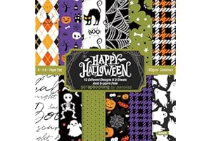 YASMEN Scrapbook Paper Pad - 6"×6” - 24 Sheets Halloween Scrapbooking Supplies Kit - 160gsm Single-Sided Pattern, Designer Planner, Junk Journal Craft Paper, Card Making Supplies
