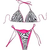 Floerns Women's 2 Piece Bikini Set Zebra Stripe Halter Triangle Tie Side Thongs Swimsuit