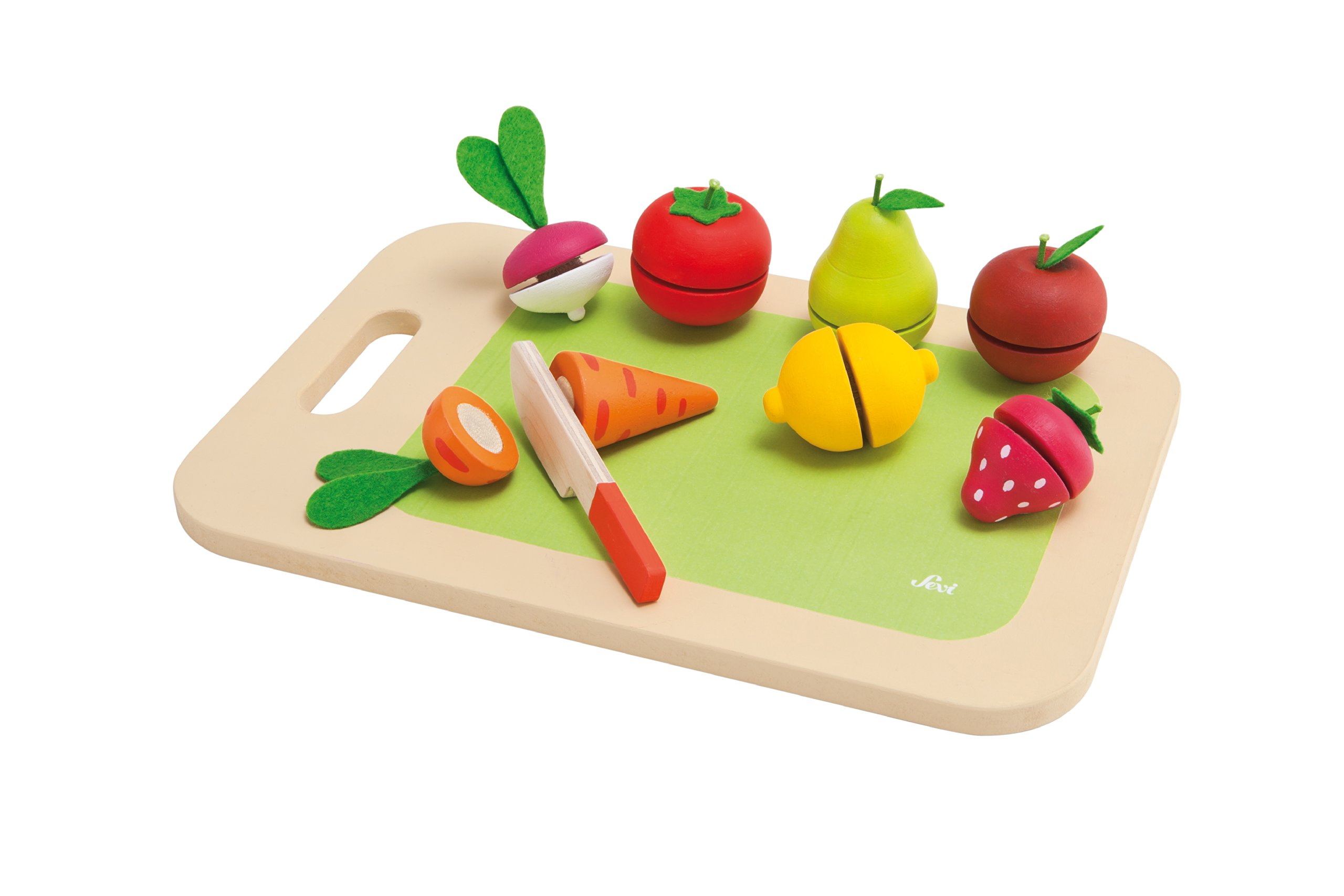 Fruit and vegetable cutting board (9 pcs) | Sevi | Wooden role-playing games for children. Accessories fake toy Food 27x18cm | Pretend play | model 82320