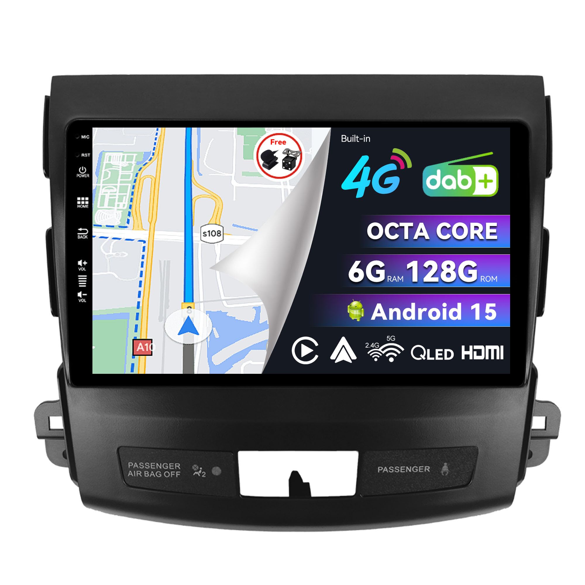 BXLIYER | Built-in DAB & 4G LTE | Android 15 Car Stereo For Mitsubishi Outlander (2008-2015) - 6G+128G - Carplay/Android Auto - Camera + MIC - 9 Inch QLED 2 Din - SWC - 360-CAM - Dual Band WIFI - DSP