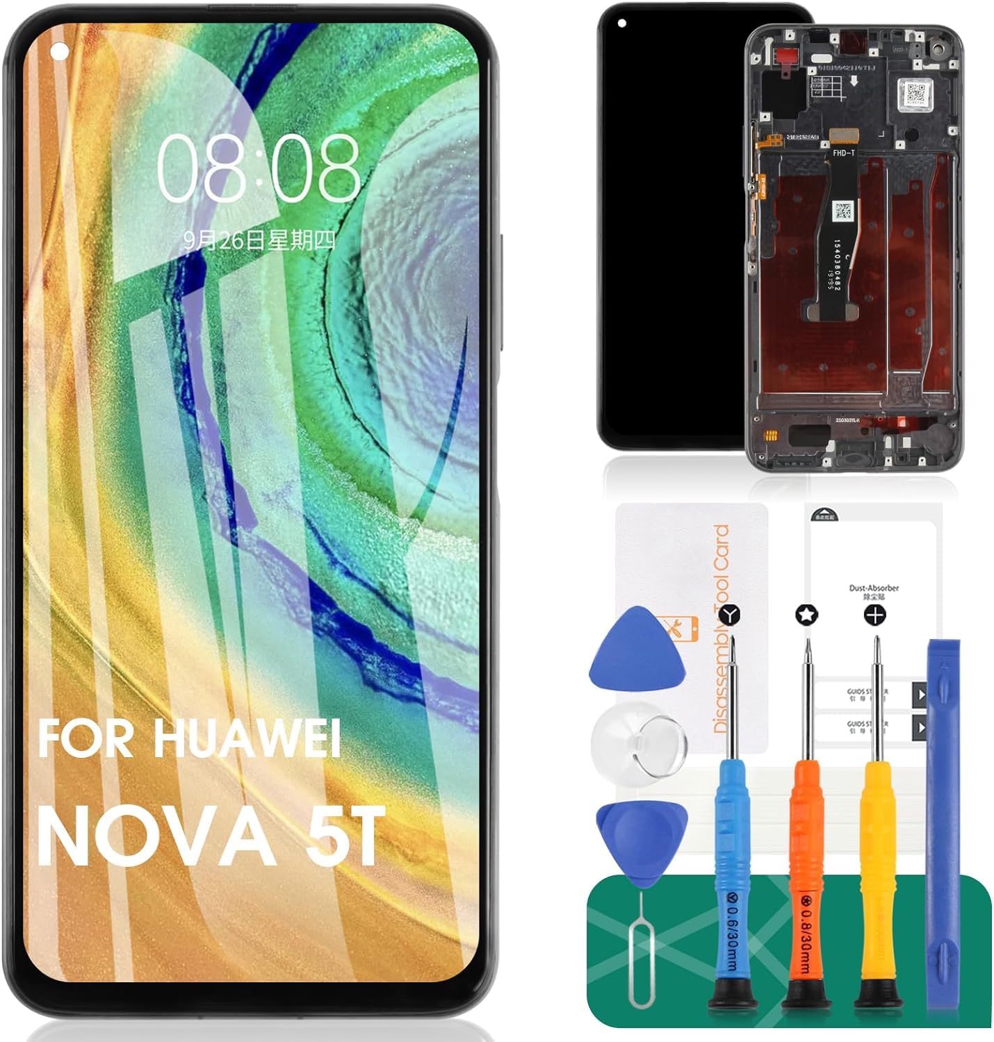 For Huawei Nova 5T LCD Display For Huawei Nova 5T Screen Replacement Touch Digitizer Kits (Black,With Frame)
