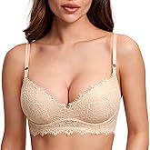 DOBREVA Women's Push Up Bra No Underwire Lace Comfortable Wireless Bras Padded Support Plunge Bralette