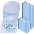 100 Pcs Spandex Chair Sashes with Crown Buckle Slider Stretch Chair Bands Cover Ties for Wedding, Banquet, Gala, Corporate Event, Birthday Party, Baby Shower(Sky Blue)
