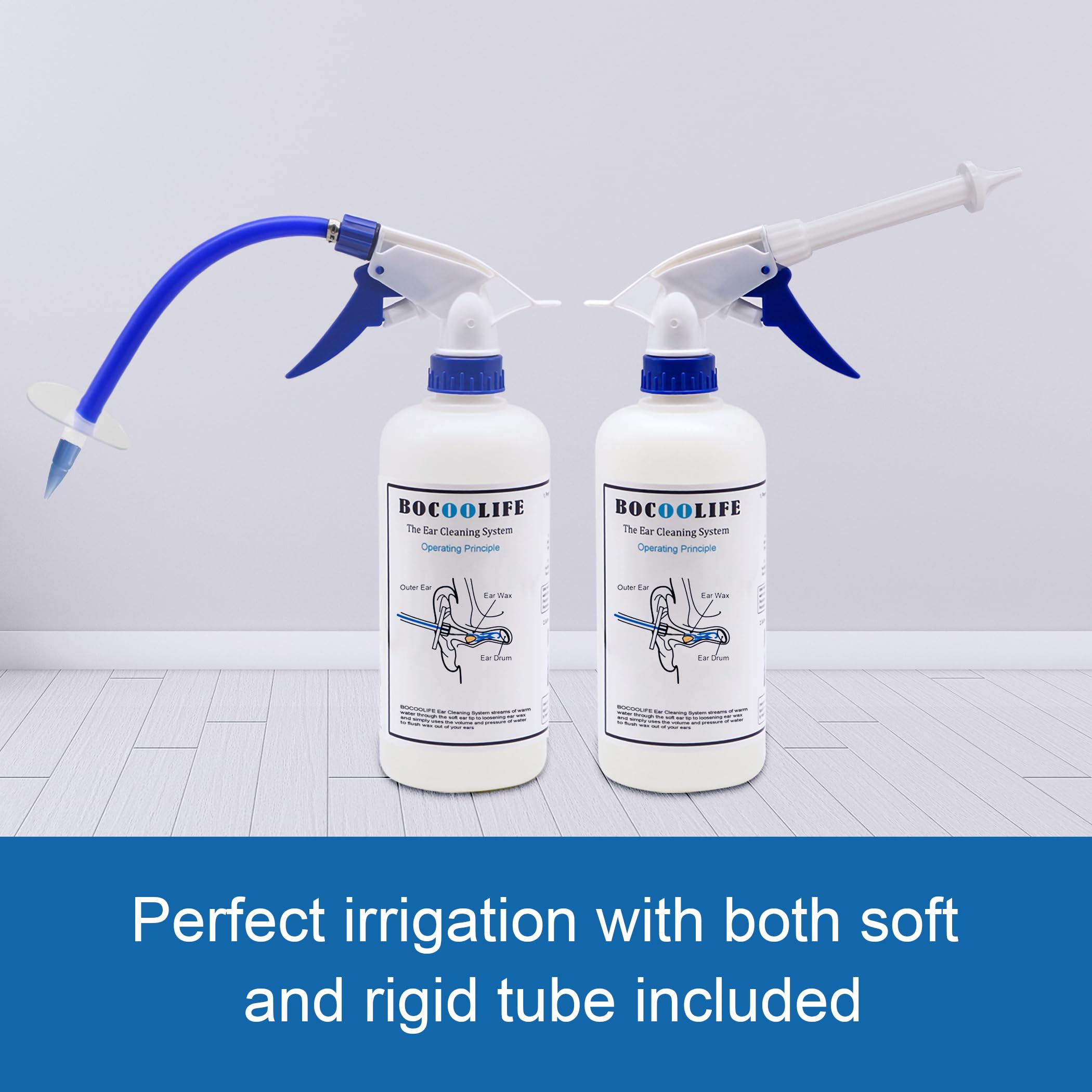 BOCOOLIFE Ear Wax Removal Kit - Safe & Effective Ear Cleaning System Cleaner with 3 Replacement Tips, Manual Flush Washer for Gentle Wax Remover, Includes Wash Basin for Easy Irrigation and Flushing