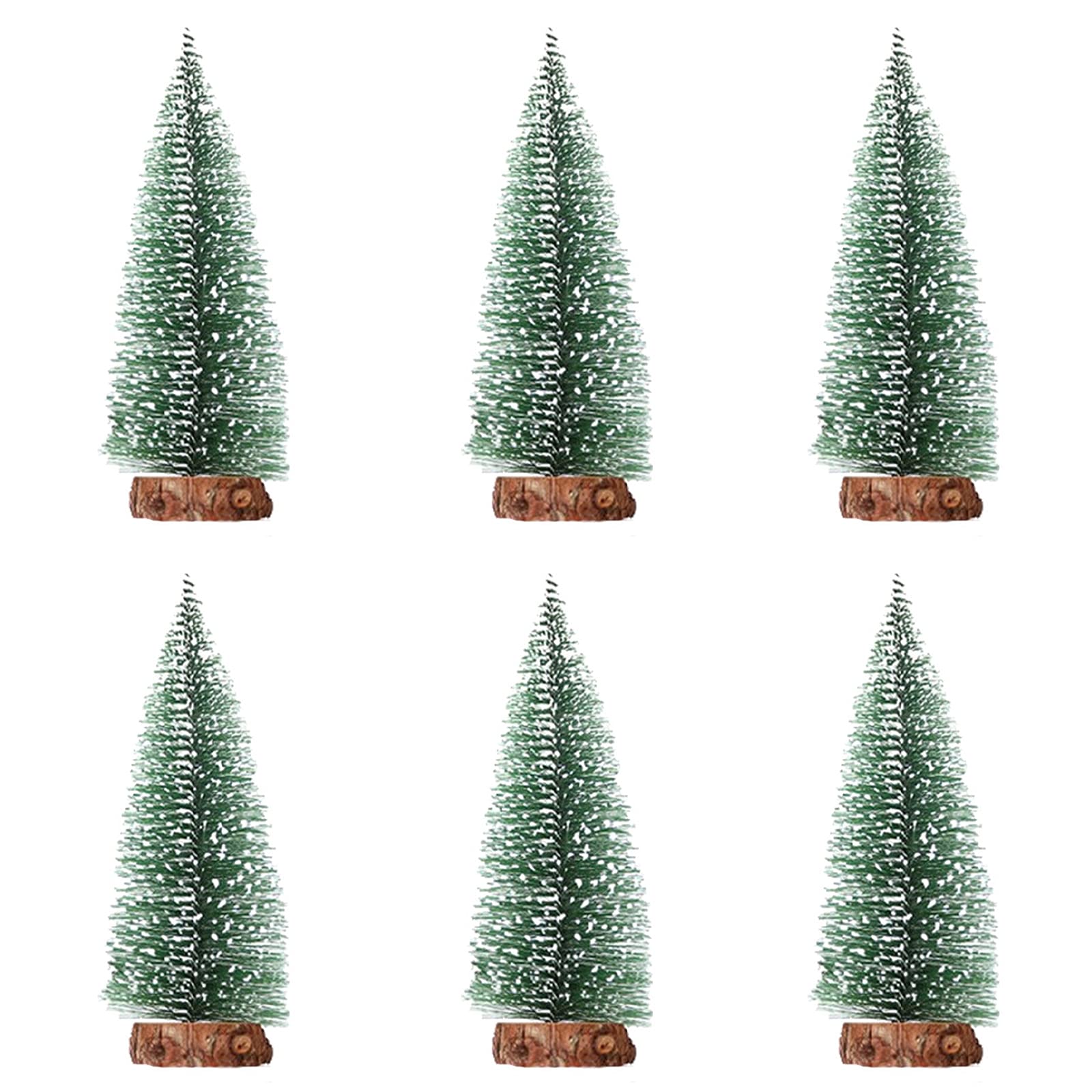 Niuirb 6 PCS Artificial Mini Christmas Sisal Snow Frost Trees 20 CM Miniature Pine Christmas Tree with Wood Base Bottle Brush Trees Small Xmas Tree for Christmas Home Party Table Top Decor Green