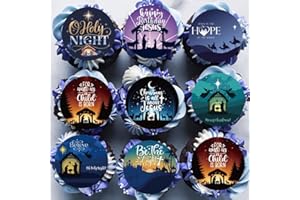 Fyeoxle 36PCS Edible Christmas Religious Nativity Cupcake Toppers Wafer Paper Happy Birthday Jesus Cupcake Picks Holy Nativity Toppers for Christmas Jesus Theme Party Decor Supplies (Pattern 1)