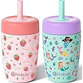 Fimibuke Kids & Toddler Cups Spill Proof, 12 OZ Insulated Sippy Cups for Toddlers Boys Girls, BPA-Free Toddler Straw Tumbler, Stainless Steel Kids Water Bottle with Twist Lids & Silicone Straw, 2 Pack