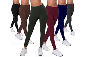 Active Club 6-Pack Fleece Lined Leggings for Women, High-Waisted Women’s Leggings with Wide Waistband and Fleece Lining