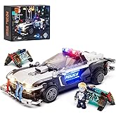 FUNWHOLE Police Patrol Car Lighting Building-Bricks Set - Cyberpunk City Car Chase Playkit with Officer 372 Pcs for Adults an