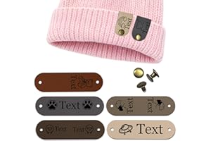 10-150pcs Personalized Faux Leather Tags for Crochet Items，3x0.6 Inches Custom Cute Labels with Rivets for Knitting Crochet A