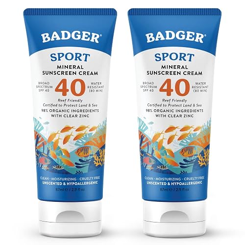 Water Risistant Sunscreen Badger Sport Mineral Sunscreen, Reef Safe, SPF 40, 98% Organic with ...