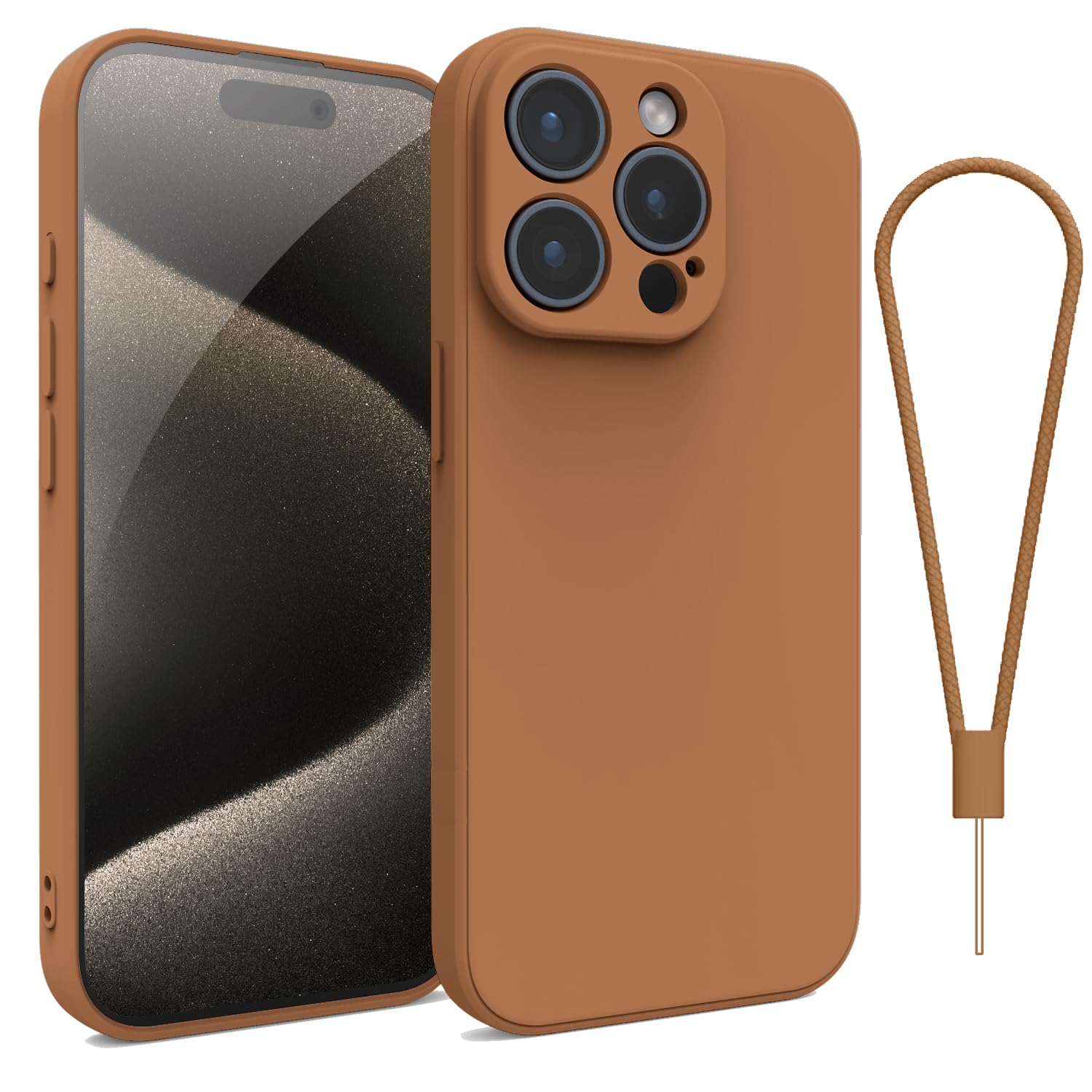 Andwing For iPhone 15 Pro Case,Silicone Case Soft Ultra For iPhone 15 Pro Phone Case Slim Protective Shockproof Cover Scratch-Resistant Microfiber Lining, 6.1" Brown — image 1