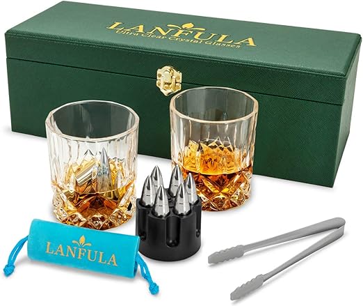 Juego de regalo de balas de whisky con cristal de roca en caja de piel de