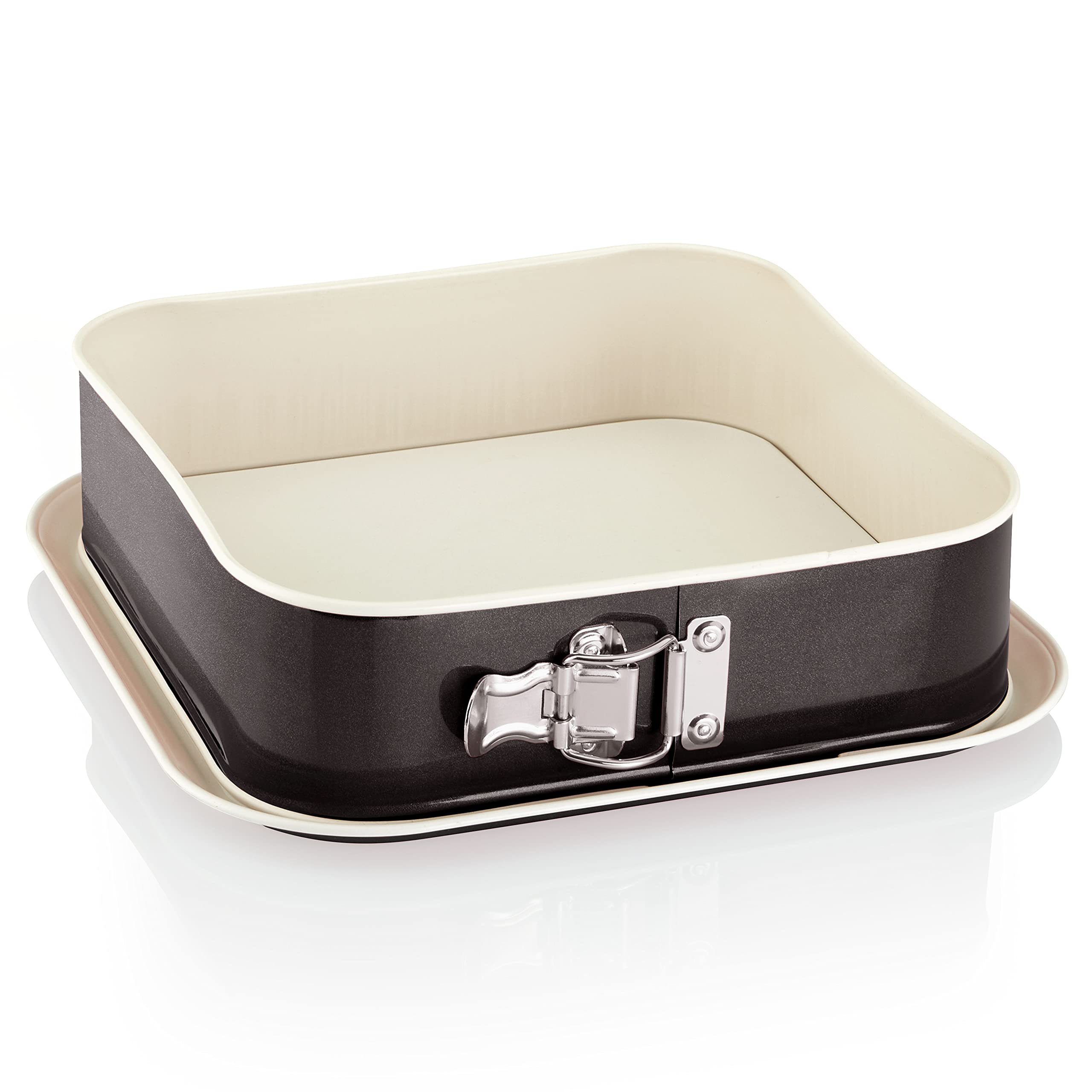 Grizzly Non Stick Springform Pan with Leak-Proof Protection 24 x 24 cm Black/Cream High Edge Square Cake Pan