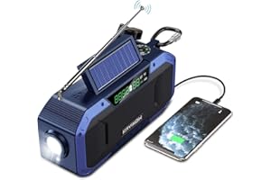 Hand Crank Emergency Solar Radio w/Bluetooth Speaker - 5000mAh Battery Powered AM FM Radio Portable, IPX5 Waterproof Radio w/