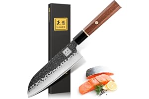 ENOKING Japanese Santoku Knife 7 Inch, High Carbon Stainless Steel Santoku Chef Knife, Professional Hand Forged Japanese Kitc