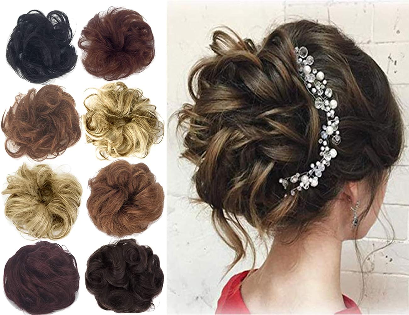 Amazon Com Human Hair Bun Extensions Messy Wavy Curly Ponytail
