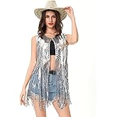 MISI CHAO Sequin Fringe Vest - Sparkly Tassels Jacket Rivet Sleeveless Open Front Tops Glitter Party Cowgirl Concert Outfits